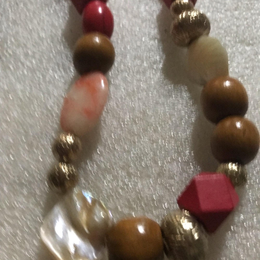 Handcrafted Multicolor Beaded Necklace with Pink Accent